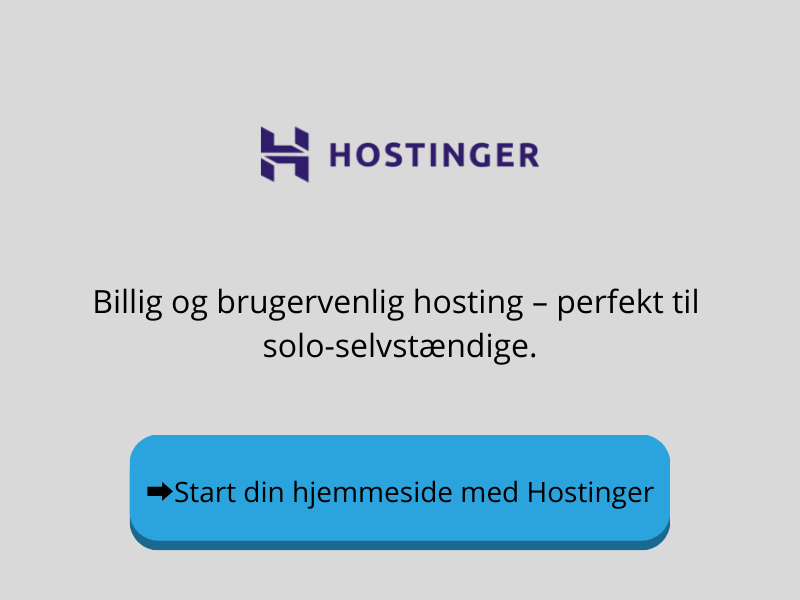 Hostinger - Billig og brugervenlig hosting – perfekt til 
solo-selvstændige.